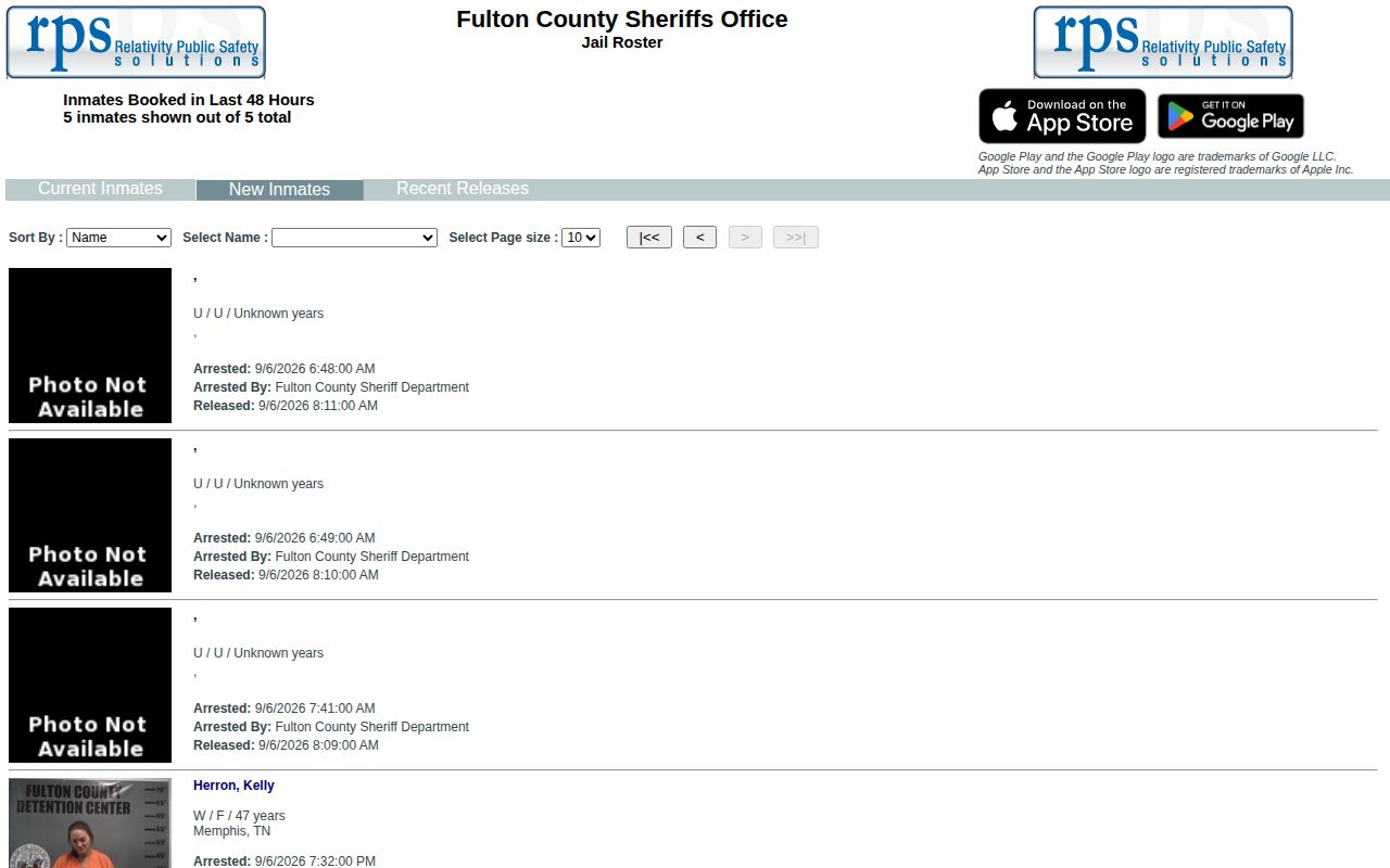 Fulton County roster New Inmates page labeled bookings in the last 48 hours