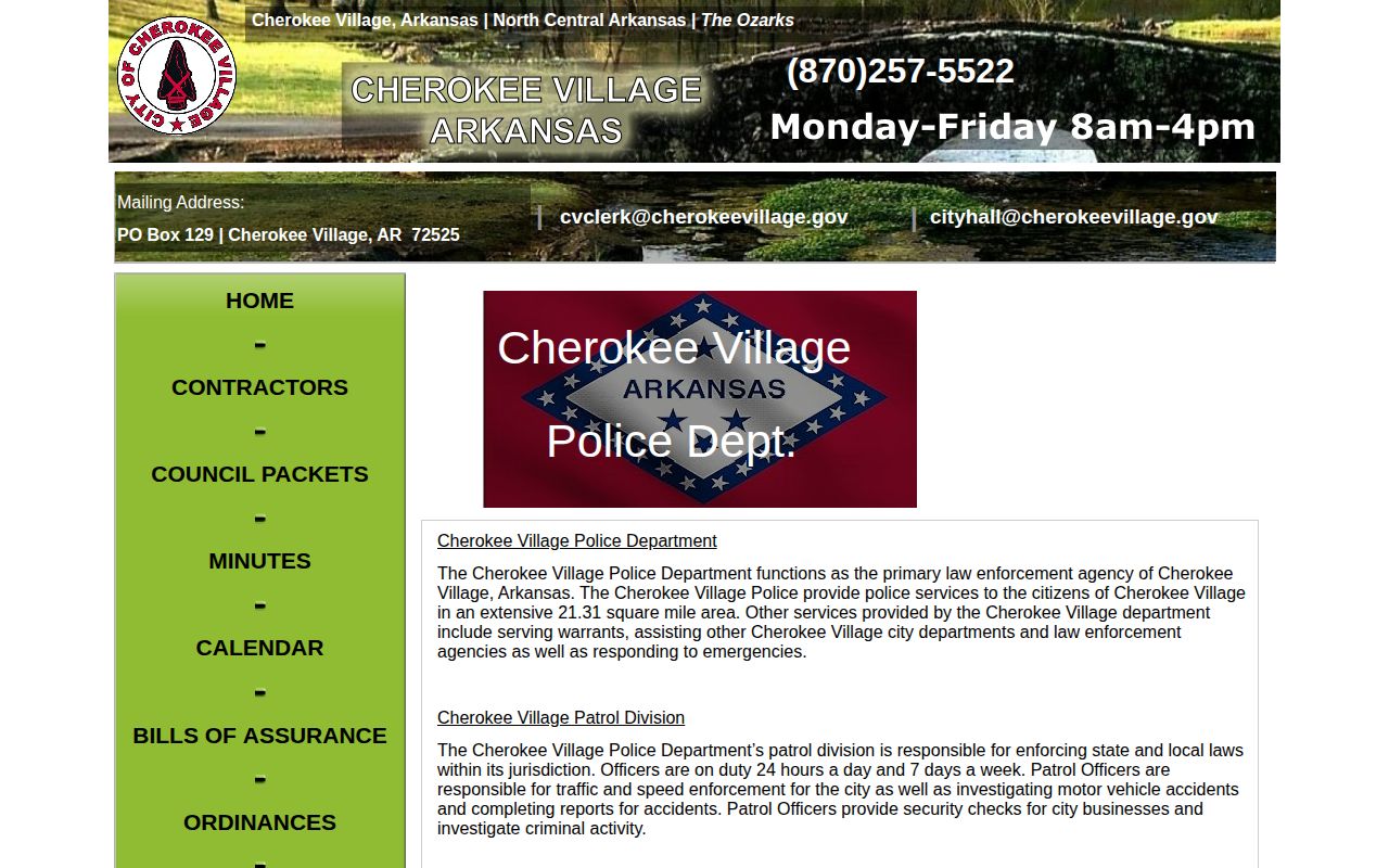 Official Cherokee Village Police Department webpage