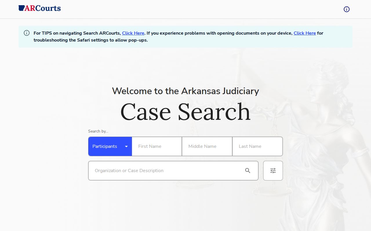 Official Search ARCourts public case information interface