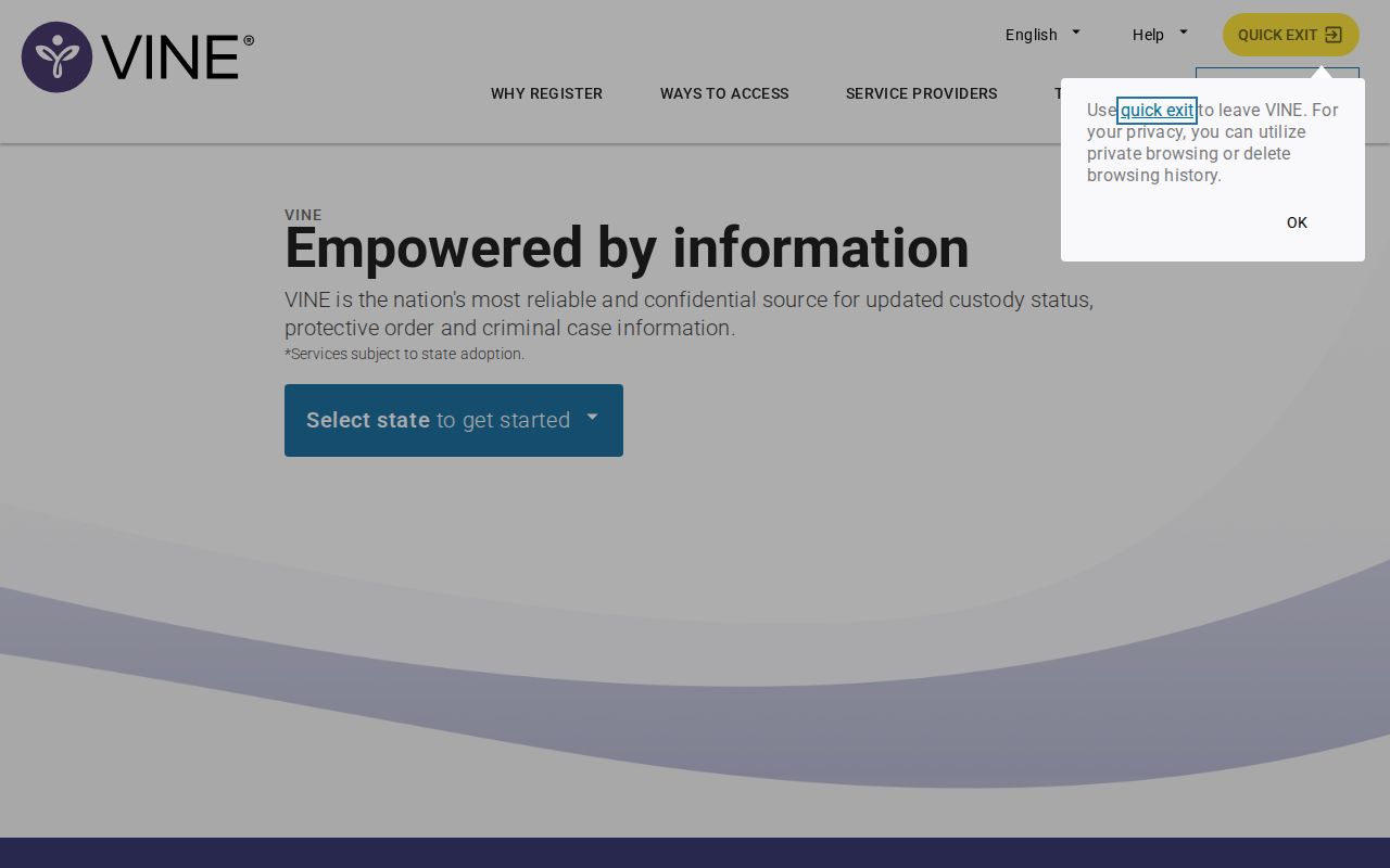 VINELink custody search interface for Arkansas and Fulton County searches