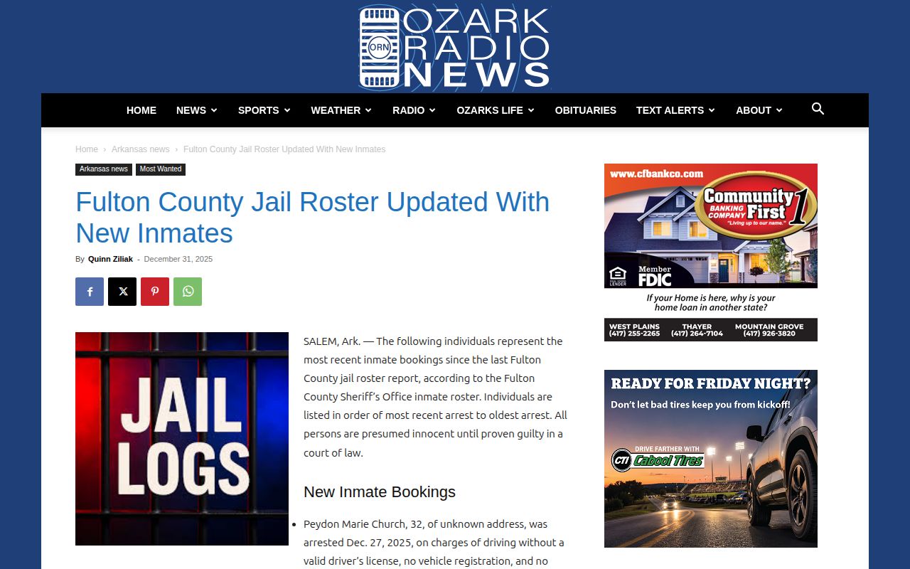 Periodic Fulton County new-inmates article from local news